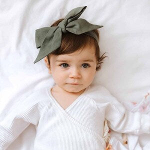 SNUGGLE HUNNY - Olive Pre-Tied Linen Bow - Baby & Toddler