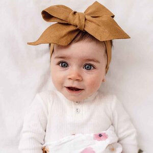 SNUGGLE HUNNY - Mustard Pre-Tied Linen Bow - Baby & Toddler