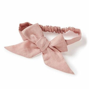 SNUGGLE HUNNY - Dusty Pink Pre-Tied Linen Bow - Baby & Toddler